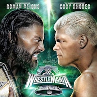 two wrestlers are facing each other on a poster